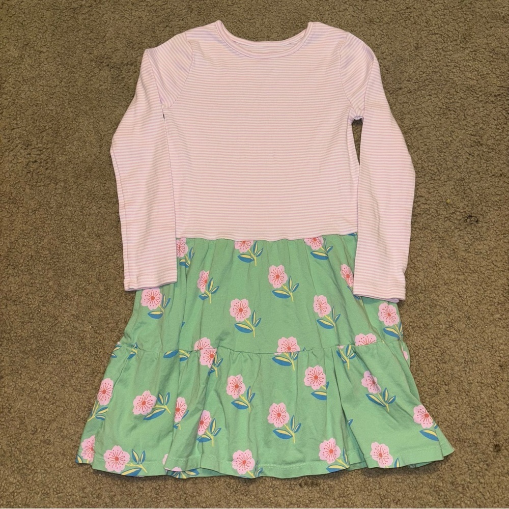 Tea Collection Pink Striped and Green Floral Dress